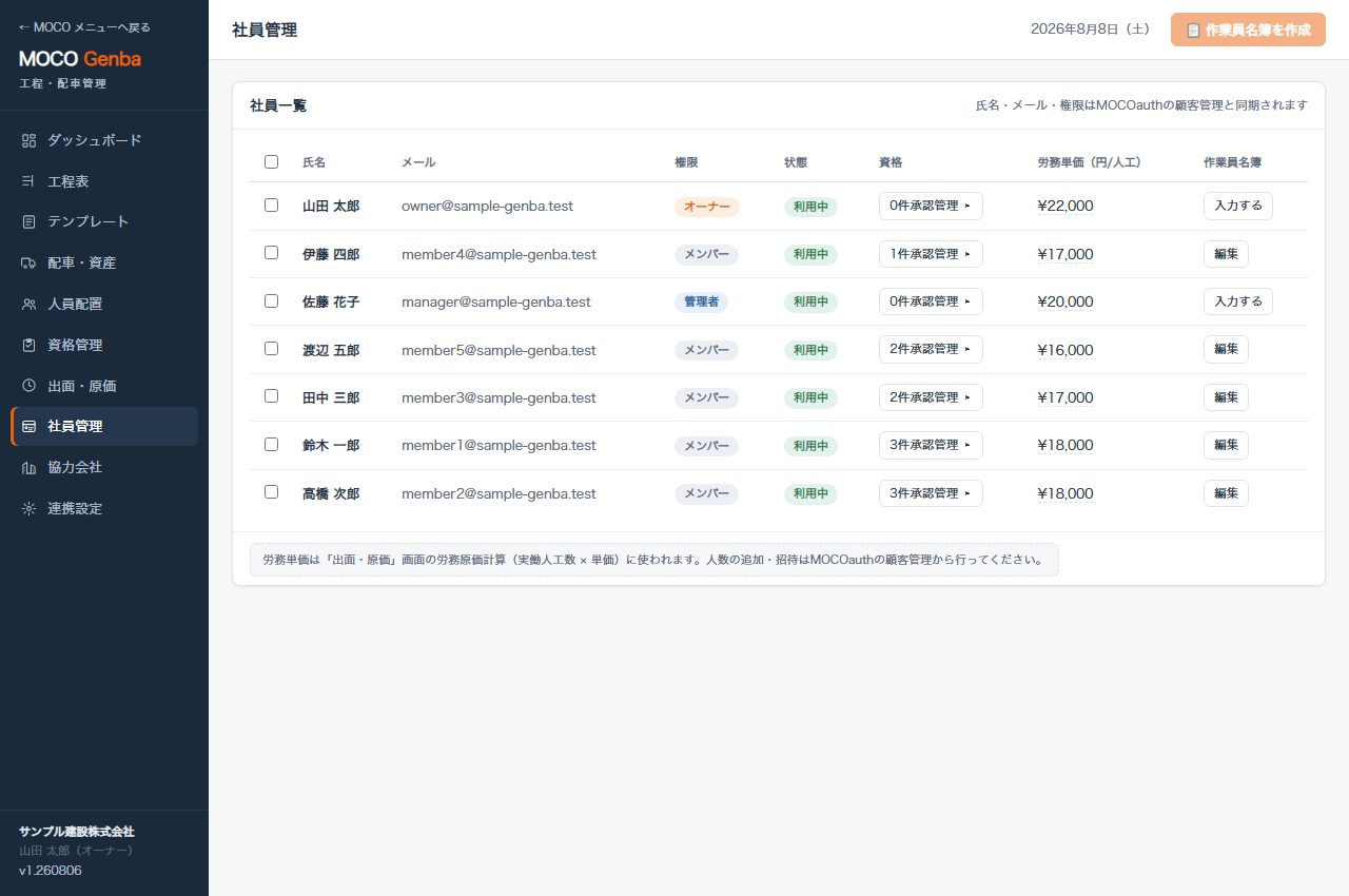 社員管理画面